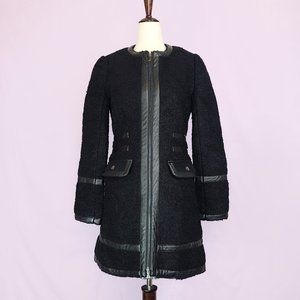 bebe black wool car coat with contrast leather trim